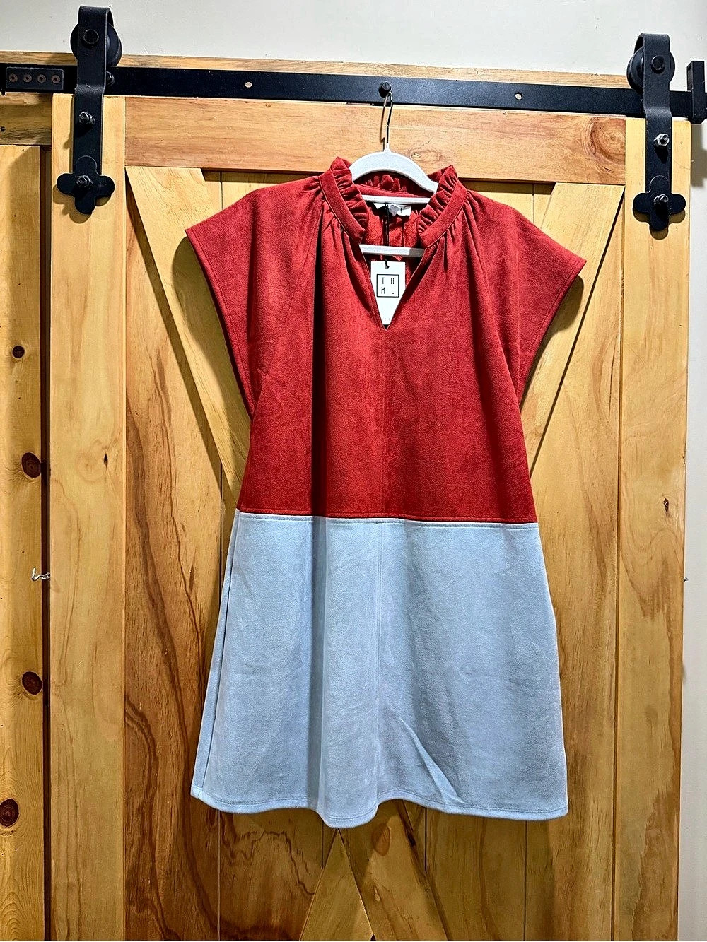 THML Faux Suede Colorblock Mini Dress Red & Gray NWT
